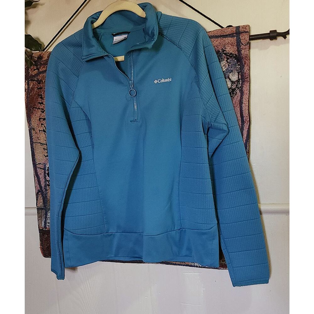 Columbia Size XL Womens Teal 1/4 Zip Athletic Top Long Sleeve Fleece Pullover